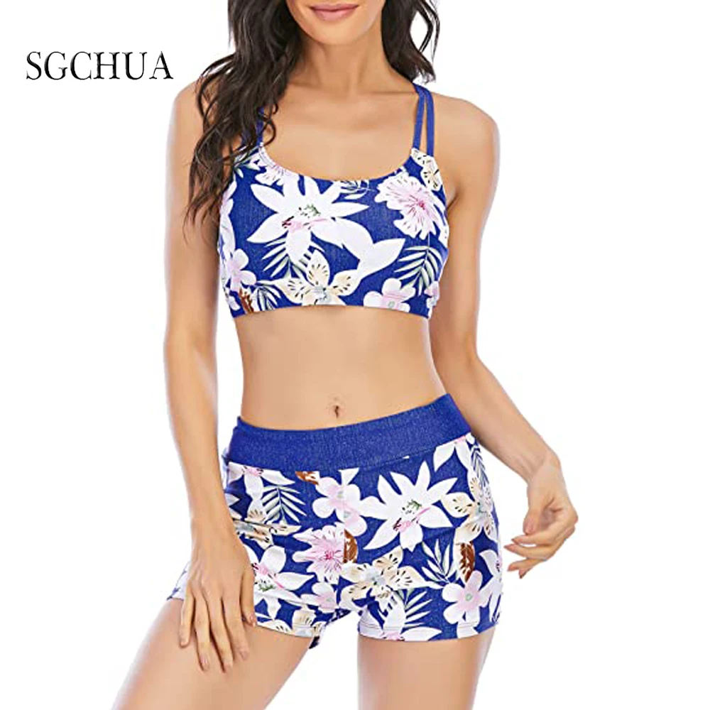 2021 New Print Sport 3 Piece Swimsuit Female Push Up Bikinis With Vest Women Plus Size 3XL High Waist Bathing Suit Beach Wear | Спорт и