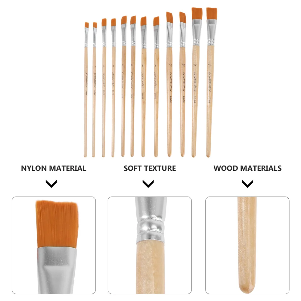 

12Pcs Paint Brushes Nylon Hair Brushes Art Flat Head Pens Painting Tool for Watercolor Oil Painting(Champagne)