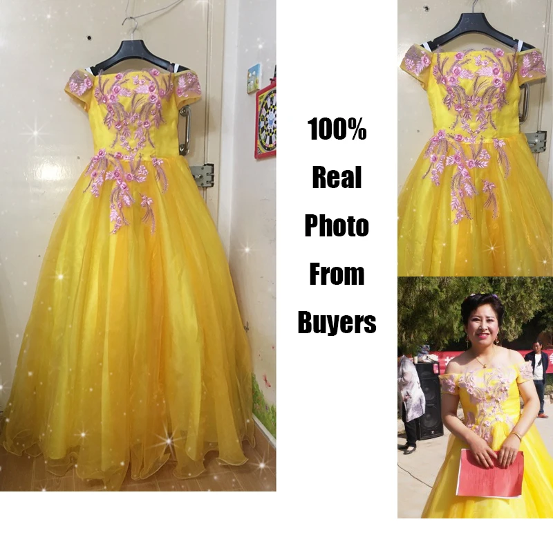 Quinceanera золотые вечерние платья с открытыми плечами роскошное бальное платье