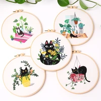 diy cross stitch needlework tools for beginners home sewing handcrafts kit embroidery set flowers plants cat pattern handmade