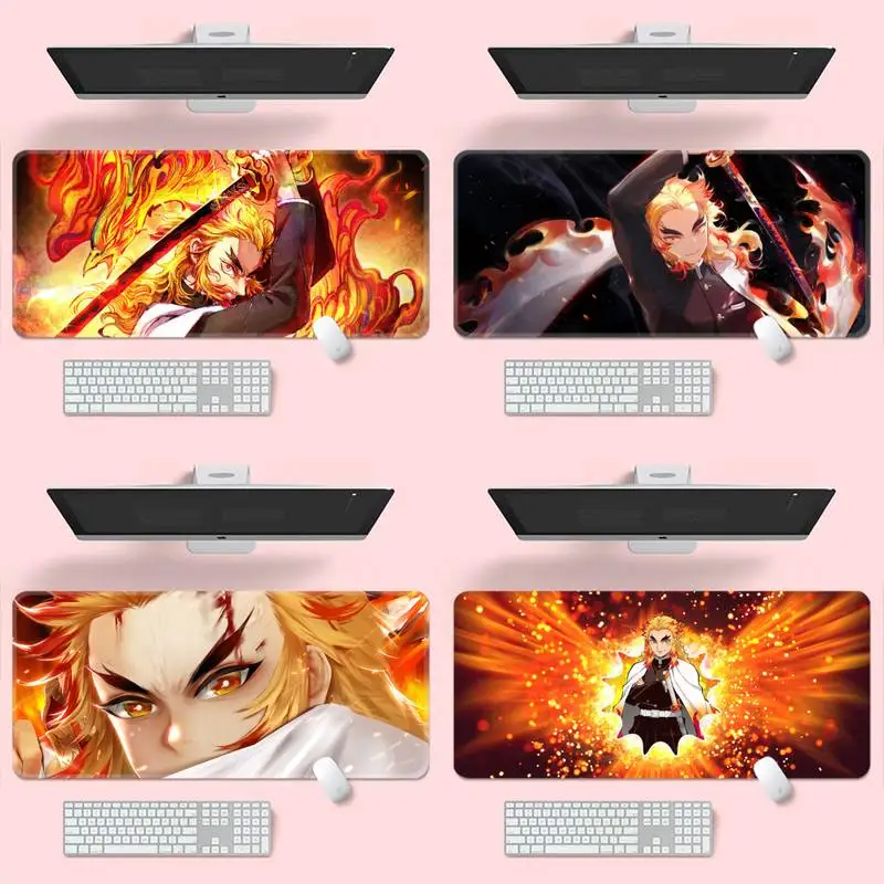 

Anime Rengoku Kyojuro Demon Slayer Office Mice Gamer Soft Mouse Pad For Size: 30*60cm 30*70cm 30*80 Keyboard Manga mouse pad mat