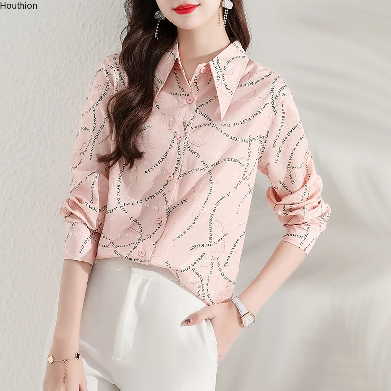 

Блузка-поло женская шифоновая с длинным рукавом и надписью