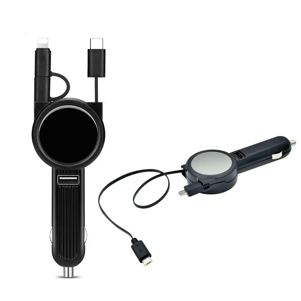 Multi-functional 3-in-1 Telescopic Car Charger Type-c Micro USB Cable Cord Adapter With Port Connectors For Cell Phones Tablet | Автомобили