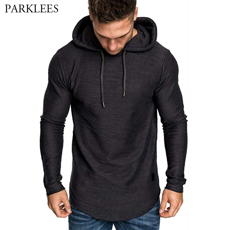 Черная Мужская футболка с закругленным подолом и капюшоном новинка 2019 брендовая