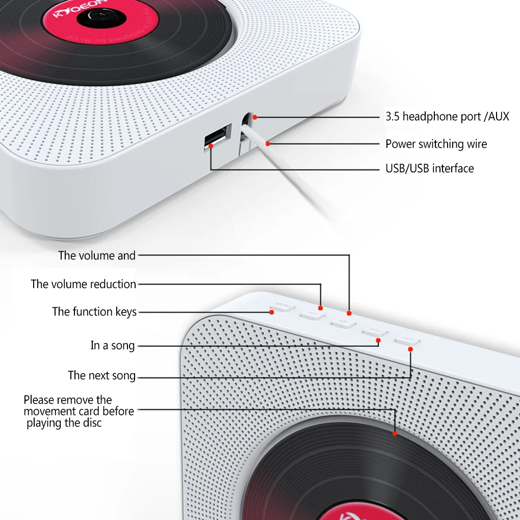 

MP3 Disk Portable Wall Mounted Bluetooth CD Player Wireless Hifi Pull Switch Speaker Soundbox Remote Control Kit Stereo Speaker