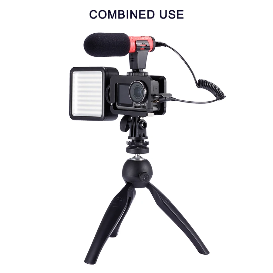 Клетка для камеры Vlog с двумя холодными ботинками защиты микрофона металлический