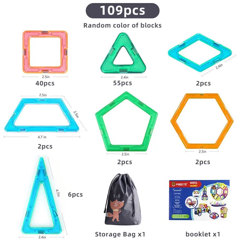 

109pcs Big Size Magnetic Designer Blocks Plastic Building & Construction Toys Magnetic Tiles Set Educational Toys For Children