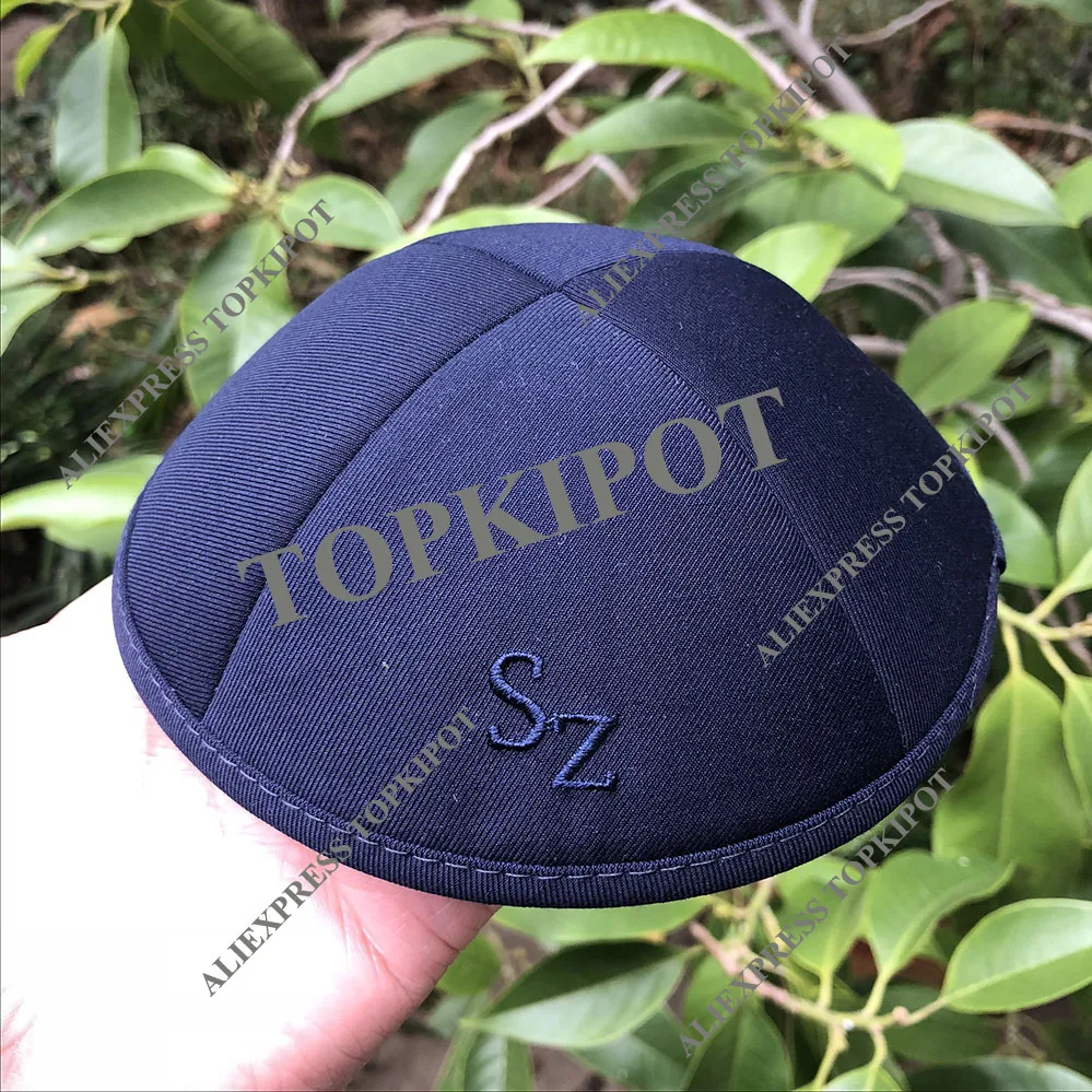 Темно-Синий SUPER 100 KIPPAHS с темно-синим и золотым логотипом с вышивкой