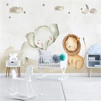milofi customized 3d personality wallpaper nordic modern minimalist cute animal elephant lion childrens room background wall
