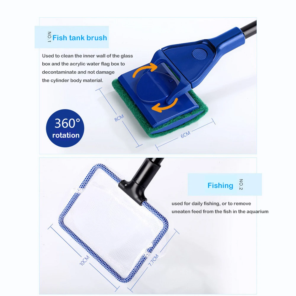 

5In1 Fish Tank Telescopic Brush Cleaning Tool Set Fish Tank Net Gravel Rake Algae Scraper Fork Sponge Brush Glass Cleaner