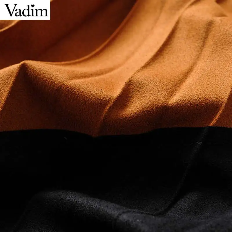 Vadim Женская плиссированная юбка в стиле ретро из замши с узором пэчворк на молнии