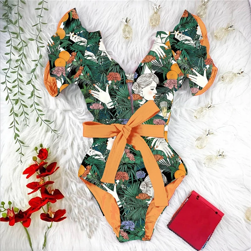 

Sexy Women's One-piece Swimsuit, Enhanced Swimsuit, With Frills, Summer Beach Wear, 2021