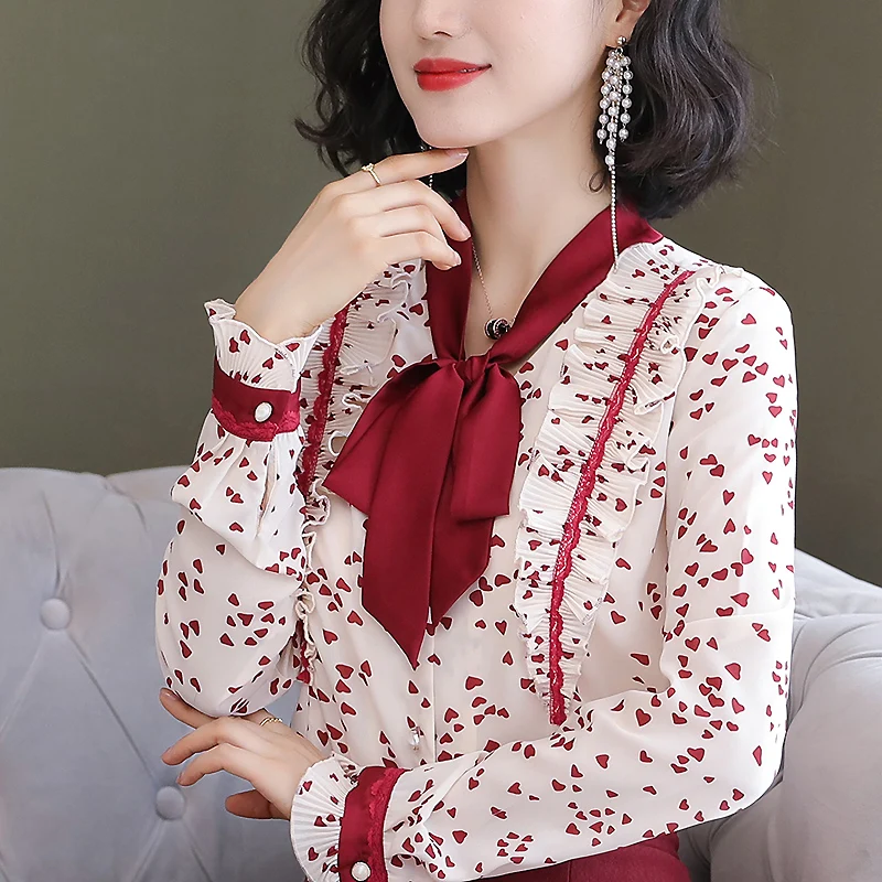 Осенние корейские женские блузки элегантные шифоновые атласная рубашка плюс