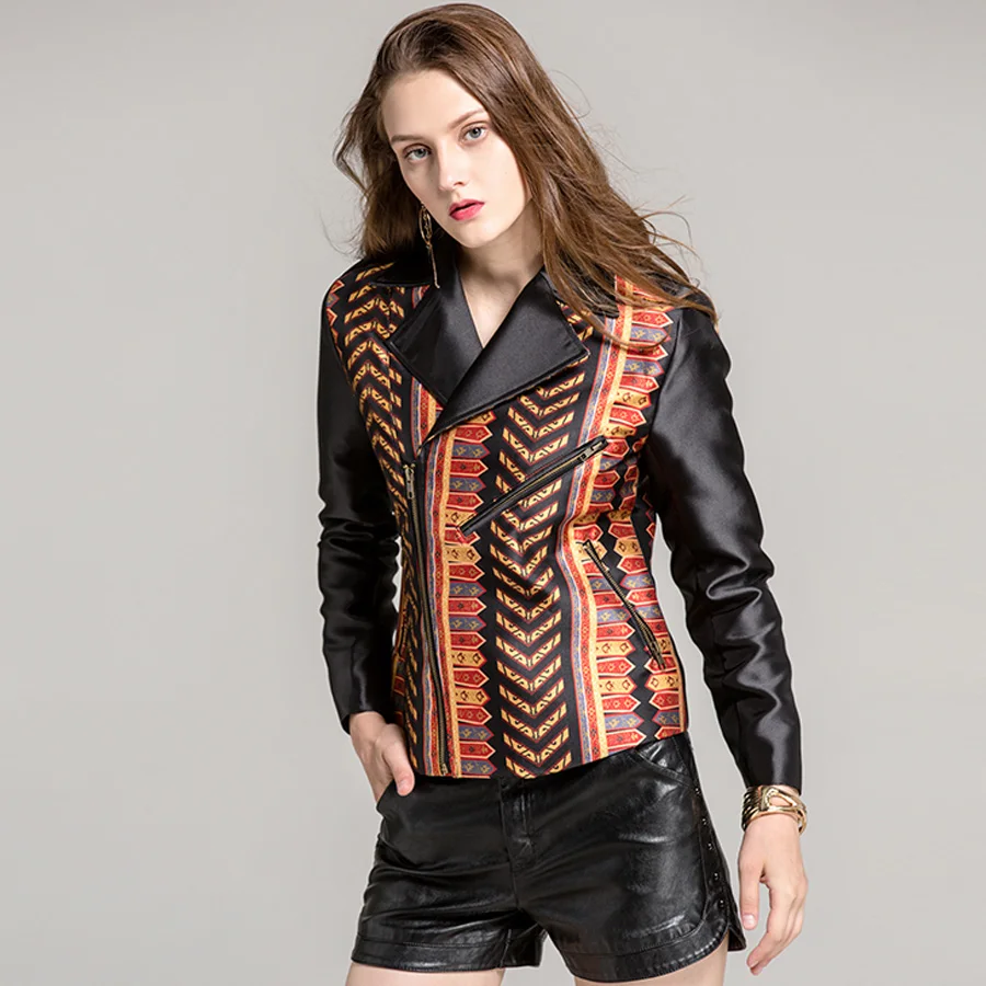 

Fashion UK Vintage Black Jackets Autumn Winter Dragon Print Designer Zipper Punk Jacket Women