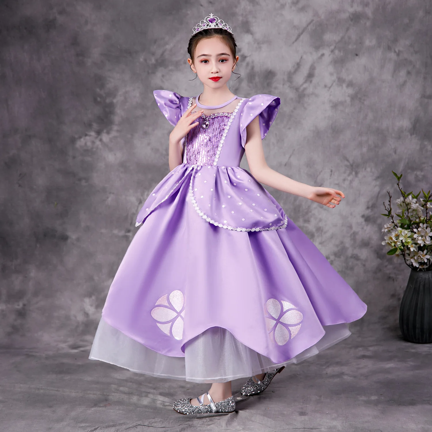 

Kids Princess Sofia Dress for Girl Cosplay Costume Puff Sleeve Layerd Dresses Child Party Birthday Sophia
