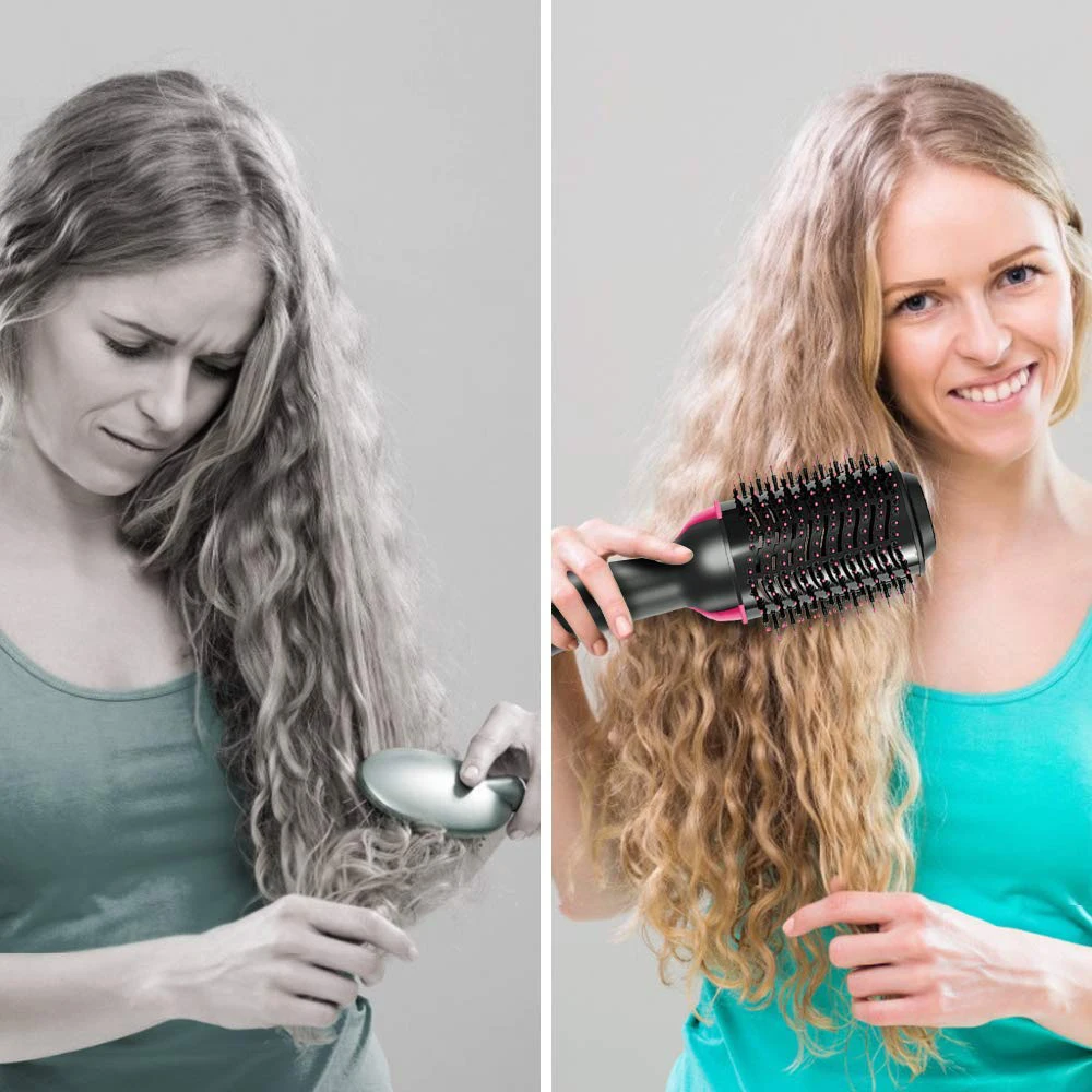 

One Step Hair Dryer & Volumizer Salon Hot Air Paddle Styling Brush Negative Ion Generator Hair Straightener Curler Hot Air Comb