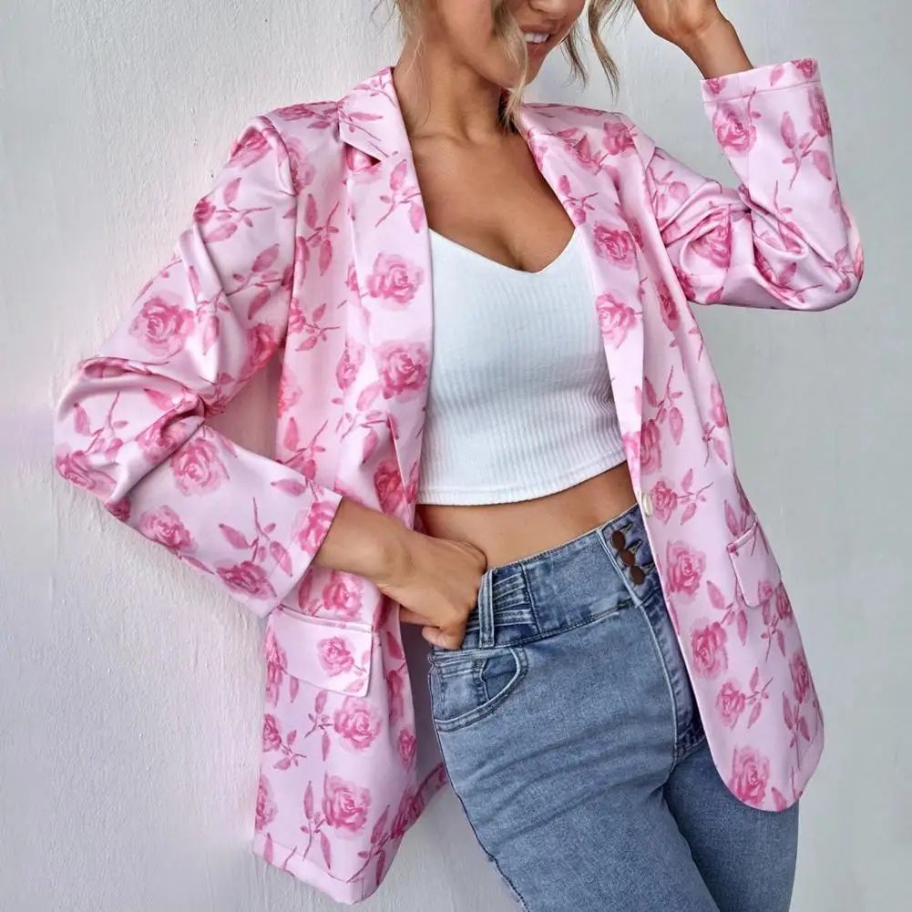 

Blazer Suit Turn-down Collar Colorful Floral Printed Cardigan Long Sleeve Female Blazer for Winter Fashion boho
