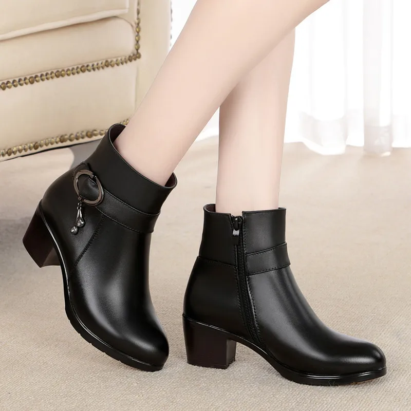 ASUMER/женские зимние ботильоны из натуральной кожи на молнии с круглым носком