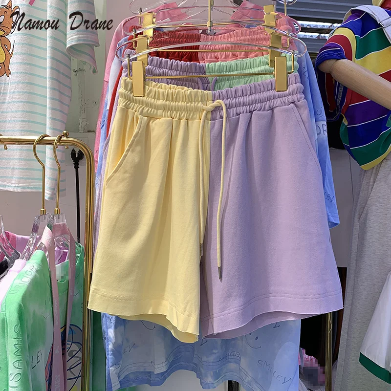 

2021 New Hit Color Loose Straight Wide-leg Pants Women's Sports Casual Design Five-point Shorts Thin Section Pants Women HIGH