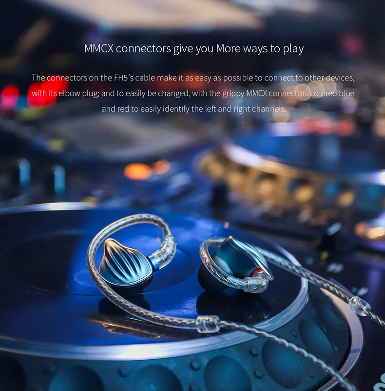 FiiO FH5 Quad Driver Hybrid HIFI наушники-вкладыши мониторы наушники с Ноулз сбалансированная арматура драйверы съемный кабель MMCX