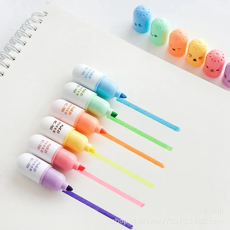 

6 Pcs/lot Capsules Styling Highlighter Vitamin Pill Highlight Marker Color Pens Office Stationery School Supplies