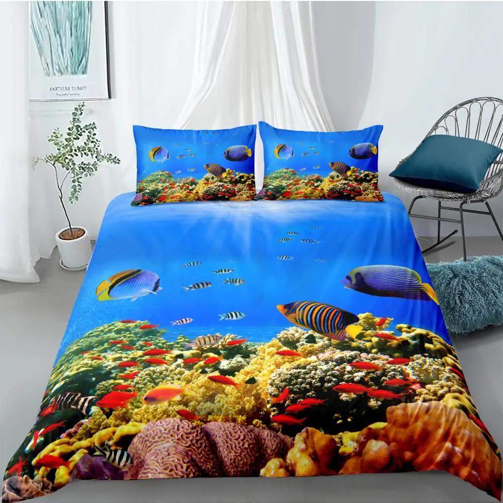 

3D Marine Animal Printed Dolphin Mermaid Bed Cover for Girls Boys Set Kids Teen Cute and Soft Variety Marine Animal Bed Cover