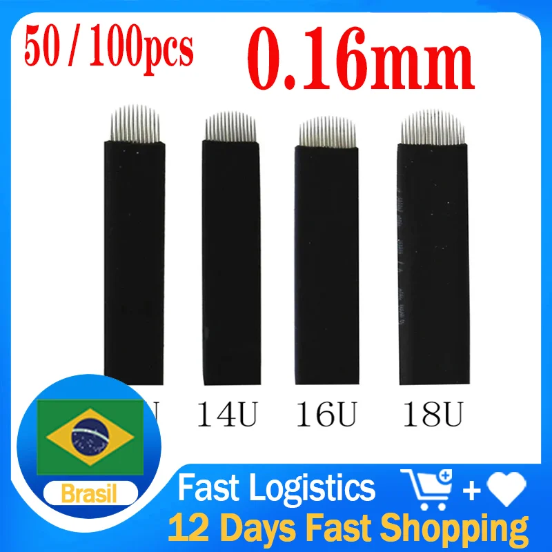 

50/100pcs NANO Black 0.16mm U SHape 12U 14U 16U 18U Microblading Needles for Permanent Makeup Supplies Manual Eyebrow Blades