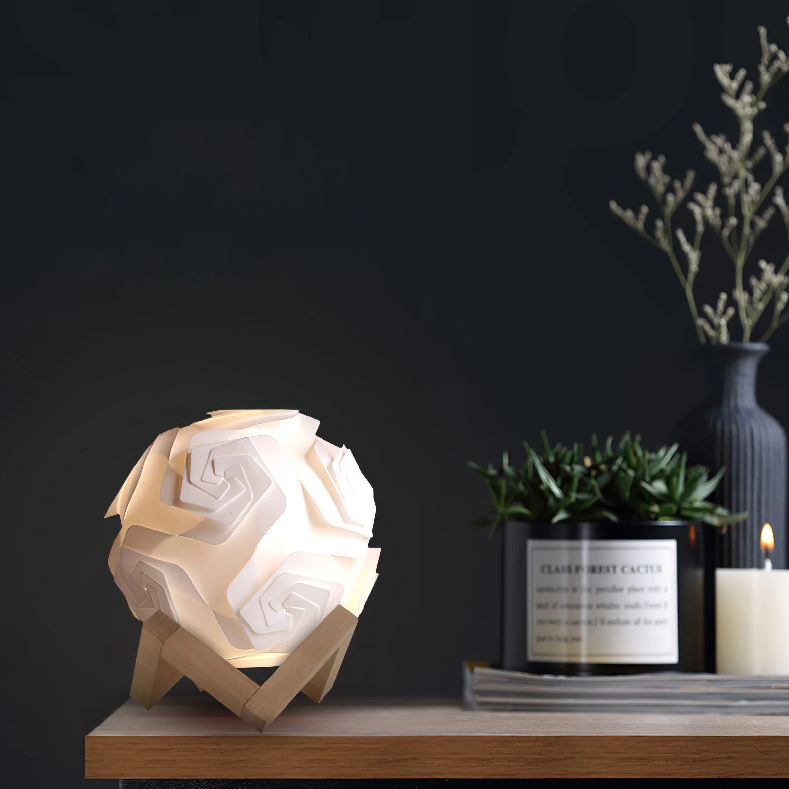 

LED Puzzle Lamp USB Charging DIY Night Light Easy To Assemble Decorative Sphere Bedside Lamp With Wooden Base