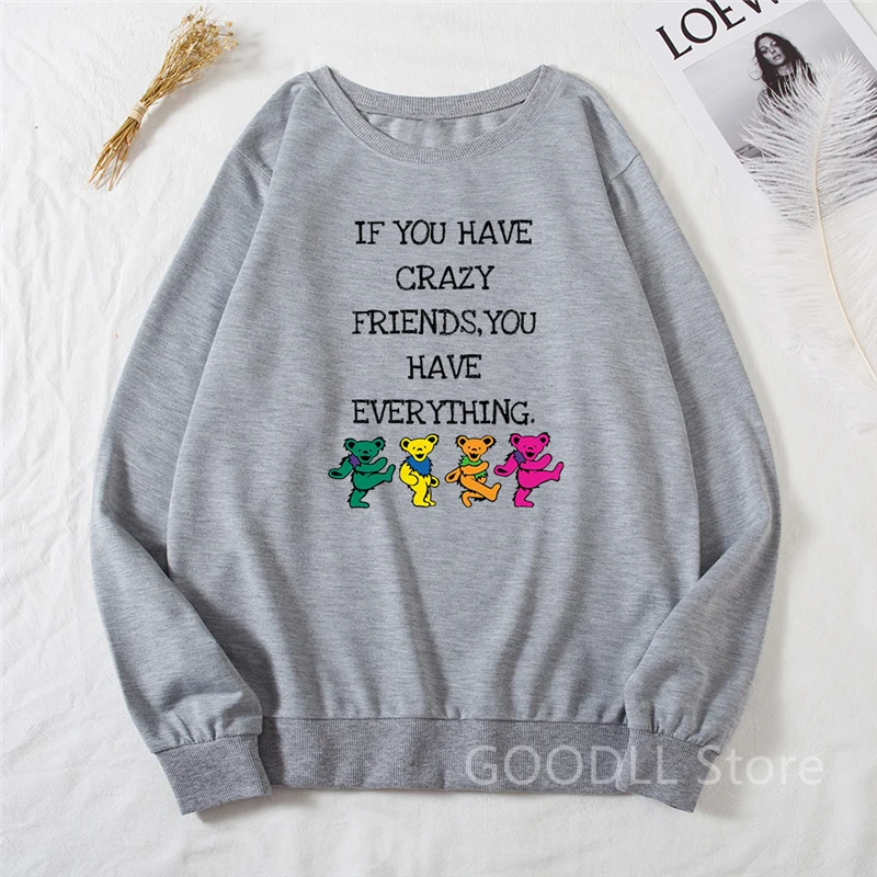 

Kawaii Letter Bears Sweatshirts Women Long Sleeve Top Autumn O-neck Sweatshirt Casual Female Loose Hoodies Cartoon Pullover