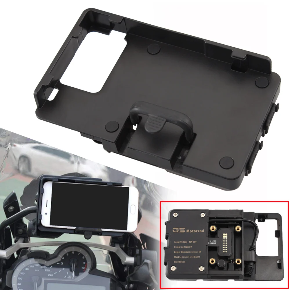 For BMW R1200GS Mobile Phone Navigation Bracket GPS Holder Carrier ADV F700 800GS CRF1000L Motorcycles USB Charging 12MM