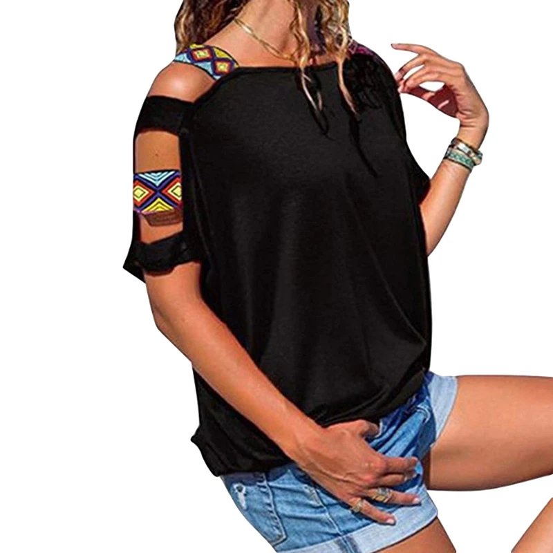 

Women T Shirt Short Sleeve Tops Strappy Cold Shoulder Top Tee Women Short Sleeve O-Neck Casual Top Tees Plus Size Women Clothing