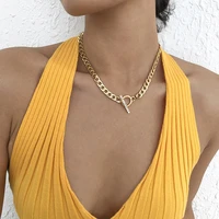 ladies fashion pearl pendant necklace micro inlaid ot buckle thick chain unfading zinc alloy gold color clavicle chain girl gift