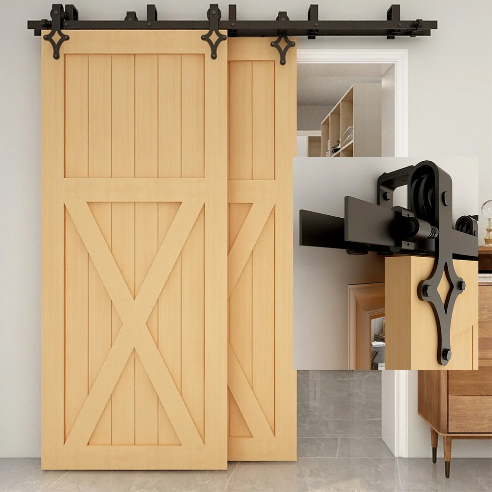 

CCJH Sliding Barn Wood Door Hardware Track Rail KIT 4FT-14FT (1M-4M) For Bypass 2 Doors