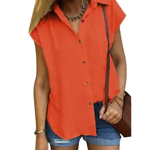 Women Blouse Casual Solid Color Turn Down Collar Short Sleeve Buttons Pocket Shirt Top White S-2XL Women's Clothing 2021 10 item image