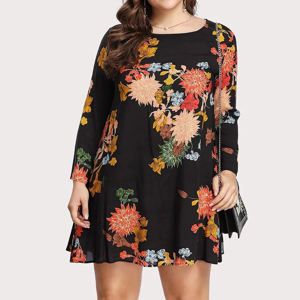 Женское свободное платье размера плюс с цветочным принтом для женщин богемное