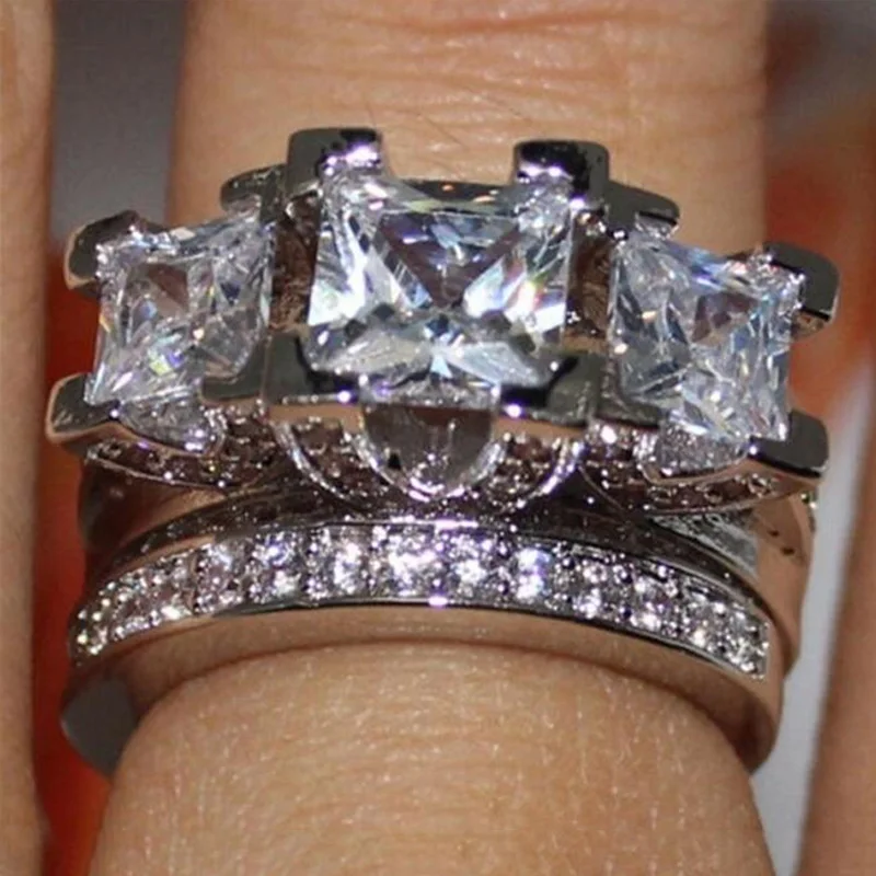 Роскошный набор колец Стразы с белым сапфиром для свадьбы обручальные ювелирные