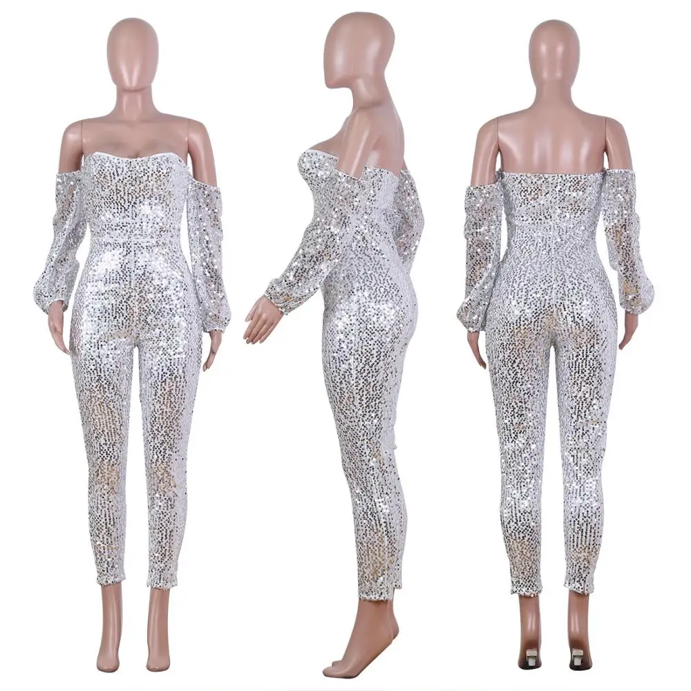 Женский комбинезон с блестками серебристый/розовый однотонный без бретелек