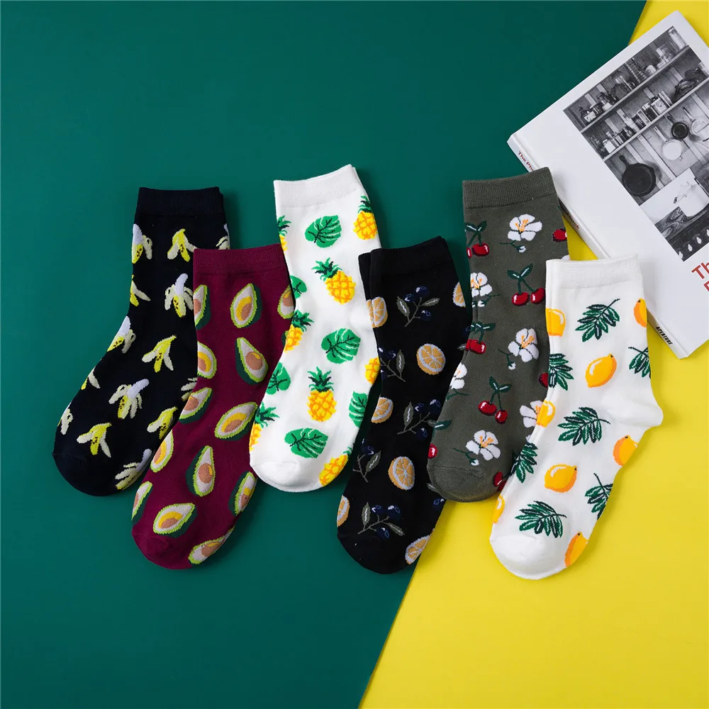 

Women Socks Funny Female Cute Cartoon Fruits Food Middle Happy Japanese Harajuku Skateboard Socks Women Long High Spring Autumn