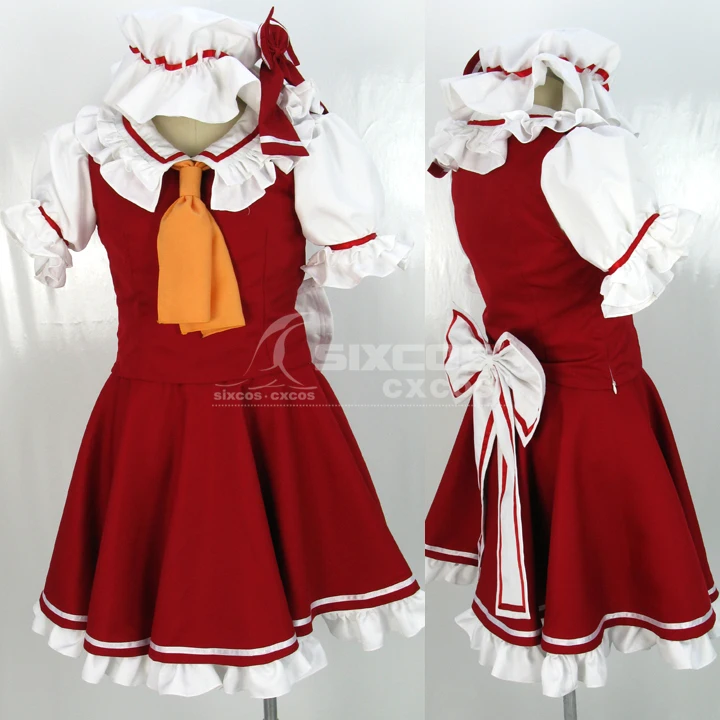 Аниме Touhou Project Flandre Scarlet косплей костюм Красная горничная наряд Униформа платье
