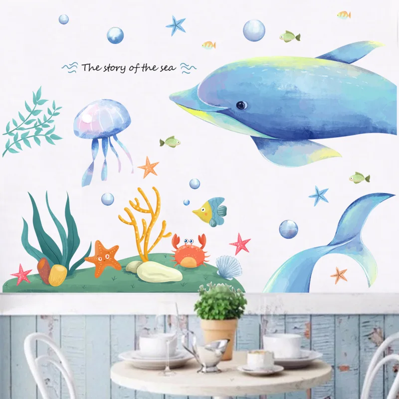 

New ocean dolphin seaweed wall sticker living room bedroom children's room decoration sticker