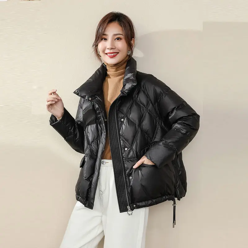 Winter Coat Down Jacket Women 2022 Stand Collar Solid Casual Women's Duck Down Coat Black Short Thick Overcoat Female Y450