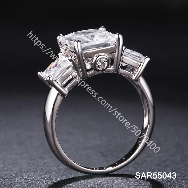 

925 Sterling Silver ring princess Cut Square Halo Stack able Half Eternity Wedding Band CZ Engagement Ring Bridal Rings Set