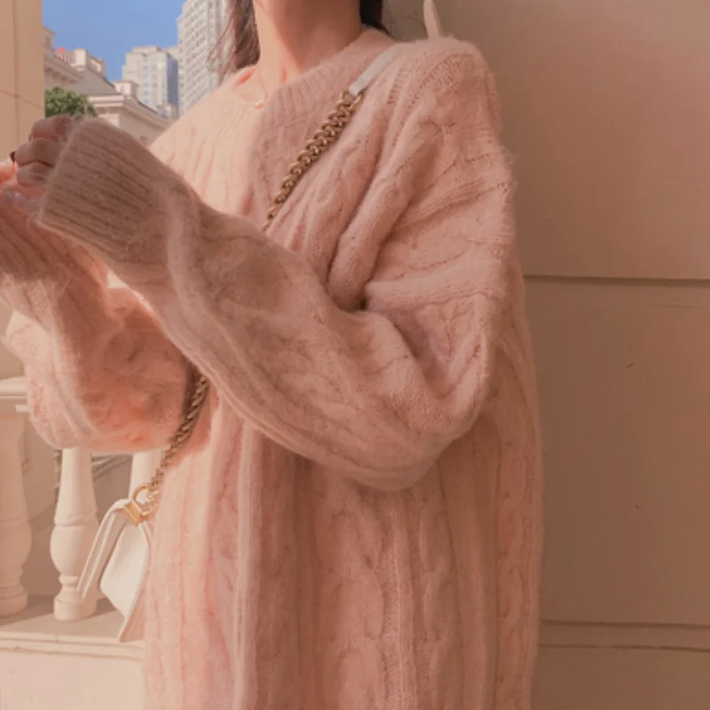

Women Sweater 2021 New Autumn Korean Fashion Elegant Gentle All-match O Neck Solid Loose Thick Pullover Sweater Knitted Sweaters