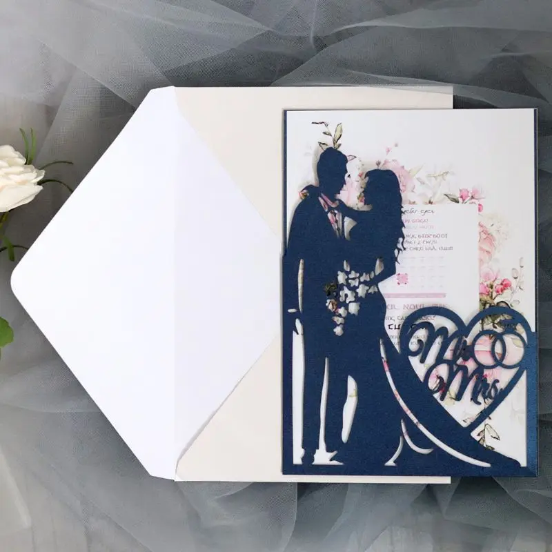 20 шт./компл. лазерная резка Mr& Mrs свадебные приглашения карты конверты для приглашений Комплект свадебный душ помолвка вечерние принадлежности