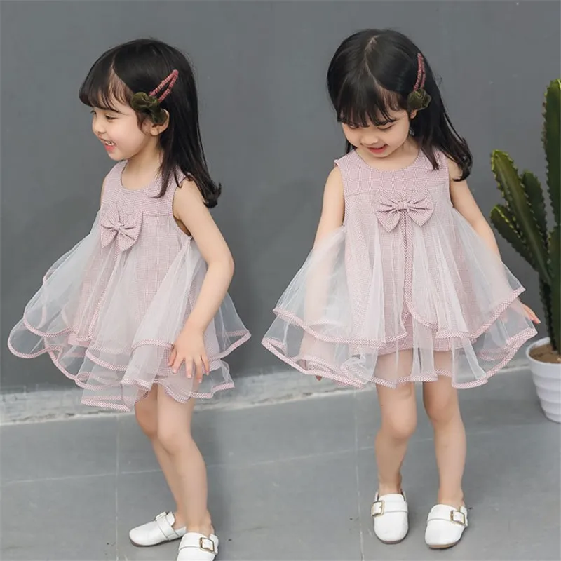 SISTERS Girls Bow-knot Design Mini Dress Children Baby Summer Style Fashion Short Sleeve Party Kids Clothes | Детская одежда и