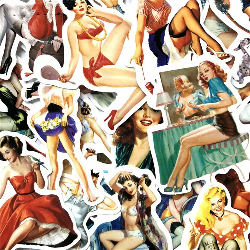50pcs Europe and America Retro girl pin up Sticker Decoration Stationery DIY Ablum Diary Scrapbooking Label | Игрушки и хобби