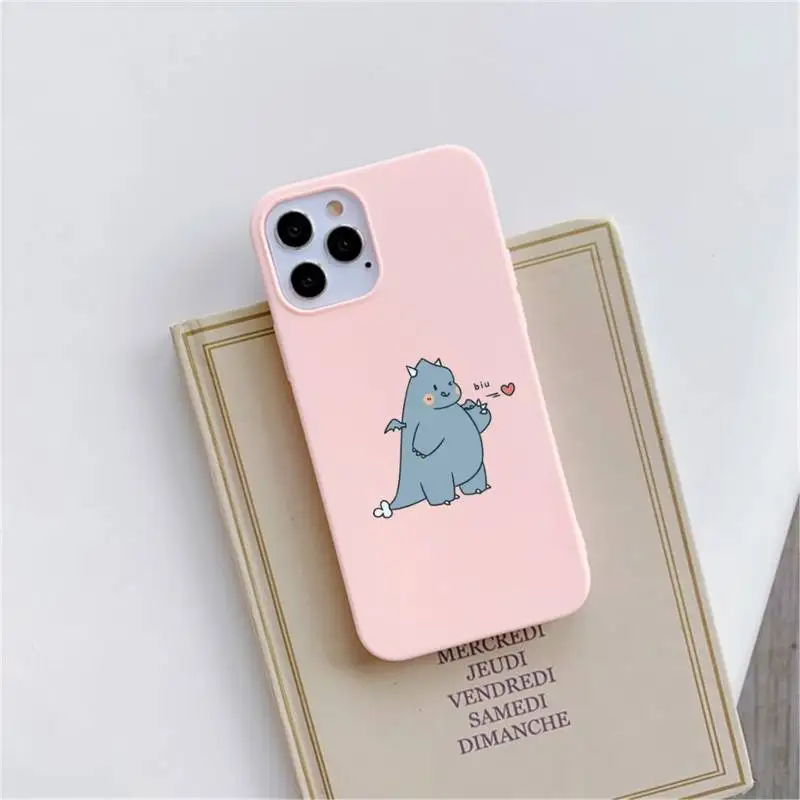 

cute dinosaur cartoon Phone Case Pink Candy Color for iPhone 11 12 mini pro XS MAX 8 7 6 6S Plus X SE 2020 XR