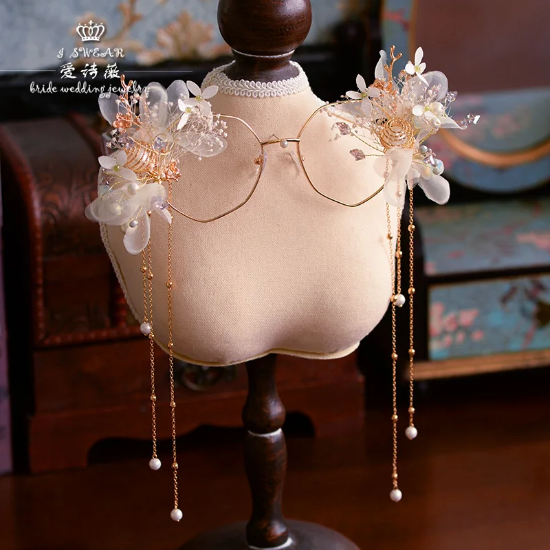 

New Handmade Metal Babysbreath Flower Beading Tassels Glasses Photo Shooting eyewear Bride Wedding Jewelry Cosplay Accessories