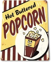 retro vintage metal plaque tin sign hot popcorn theater home kitchen garden cafe hotel wall decor sign