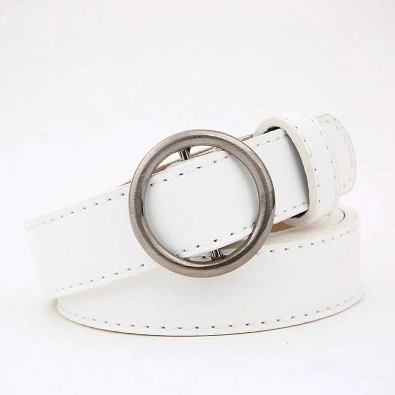 

Round metal buckle pin women belt fashion atmosphere dress imitation leather black belts adjustable female decoration